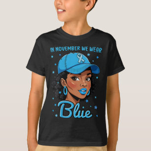 Frauen tragen im November blaues Diabetes-Bewussts T-Shirt