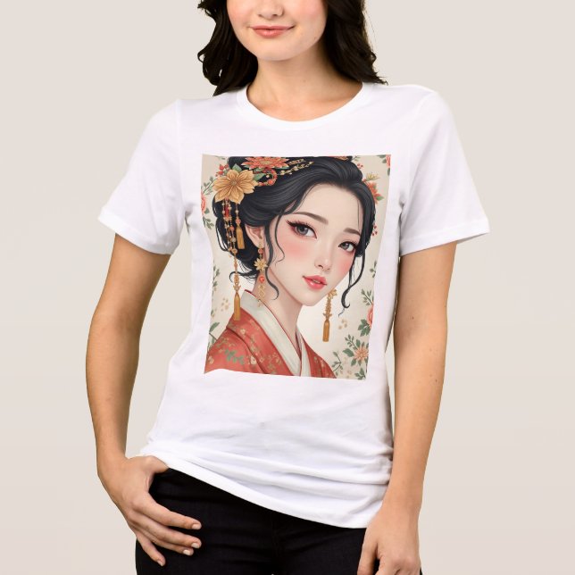 Frauen tragen traditionelle koreanische Kleidung Tri-Blend Shirt (Vorderseite)
