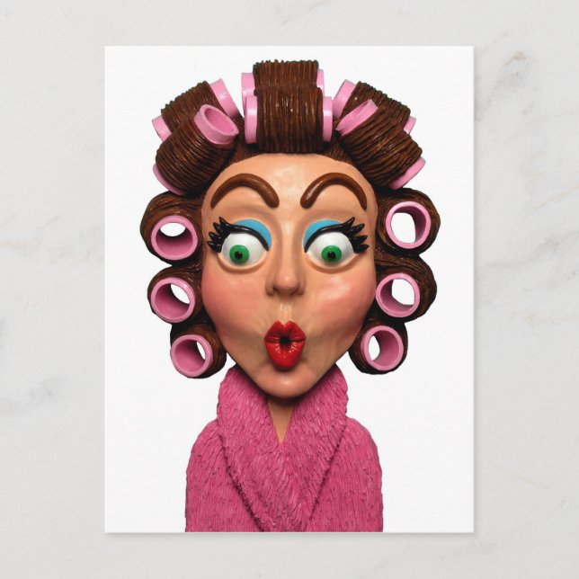 Frauen-tragende Lockenwickler Postkarte (Vorderseite)