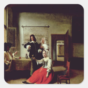Frauen trinken mit Soldaten, 1658 Quadratischer Aufkleber