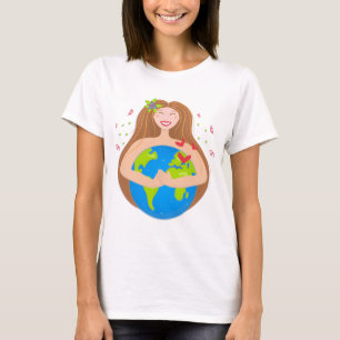 Frauen umarmten Planeten Erde T-Shirt