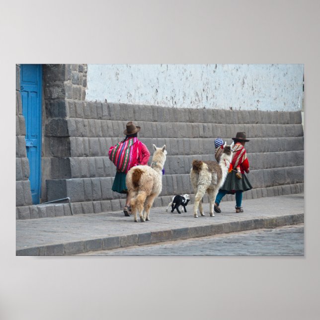 Frauen und Alpacas, Cusco, Peru Poster (Vorne)