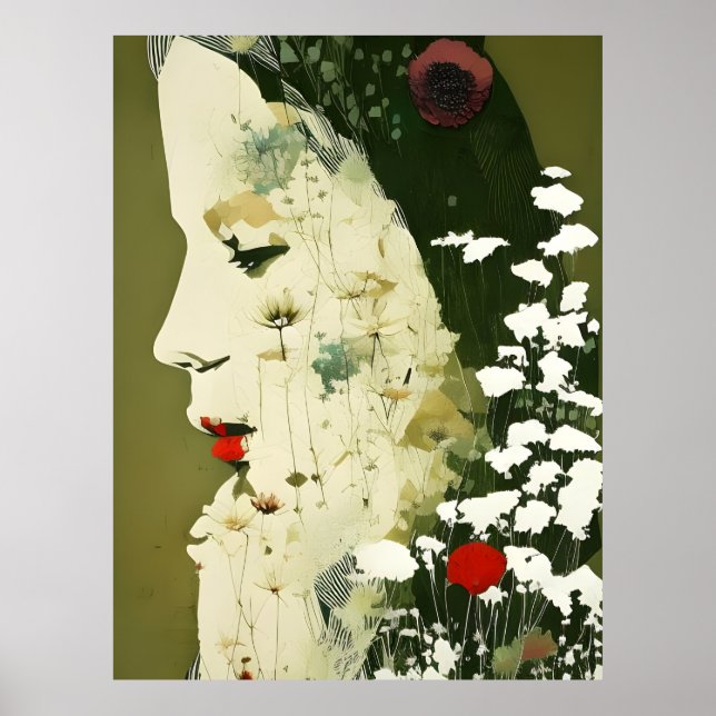Frauen und Blume Collage Poster (Vorne)