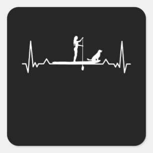Frauen und Dog Paddleboarding Heartbeat Quadratischer Aufkleber