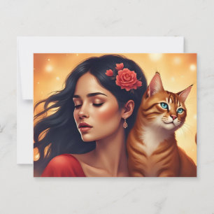 Frauen und ihre Katze Kunst für Katzen Liebhaber Postkarte