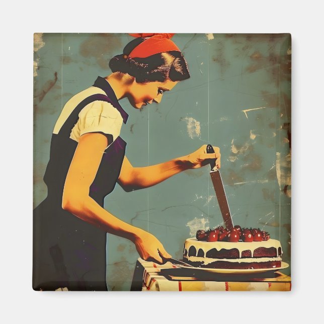 Frauen und Kuchen Vintag Magnet (Vorne)