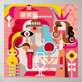 Frauen und Männer-Illustration. Moderne Kunst, Kun Poster