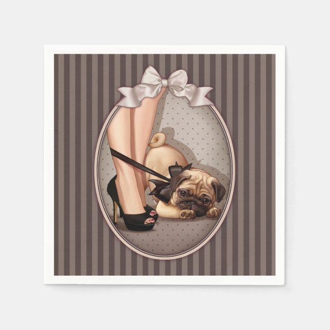 Frauen und Mops Welpe Serviette (Vorderseite)