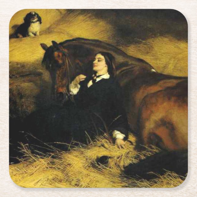 Frauen und Pferd Rechteckiger Pappuntersetzer (Vorderseite)