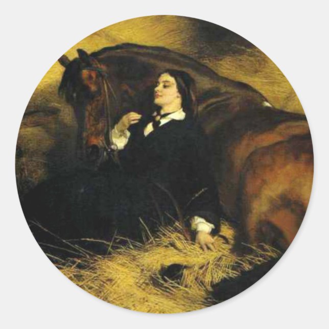 Frauen und Pferd Runder Aufkleber (Vorderseite)