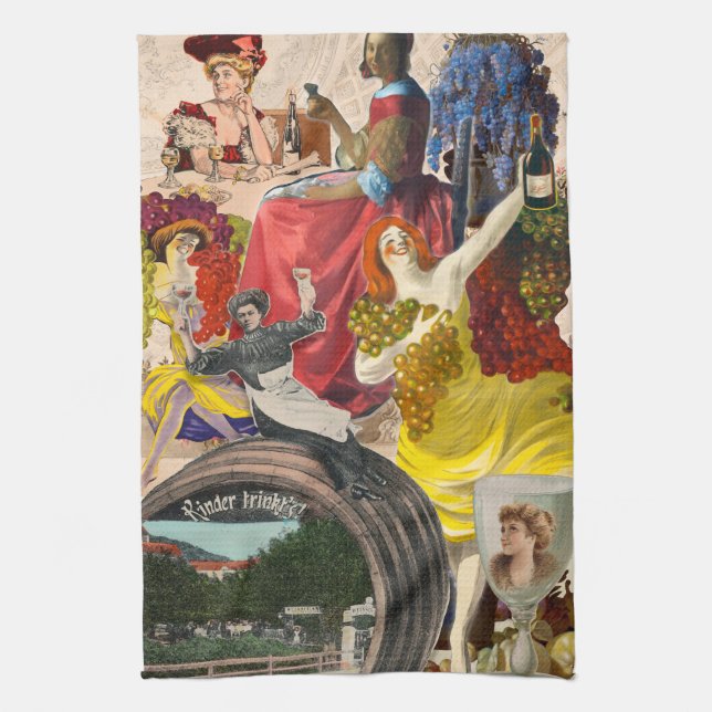 Frauen und Wein Collage Geschirrtuch (Vertikal)