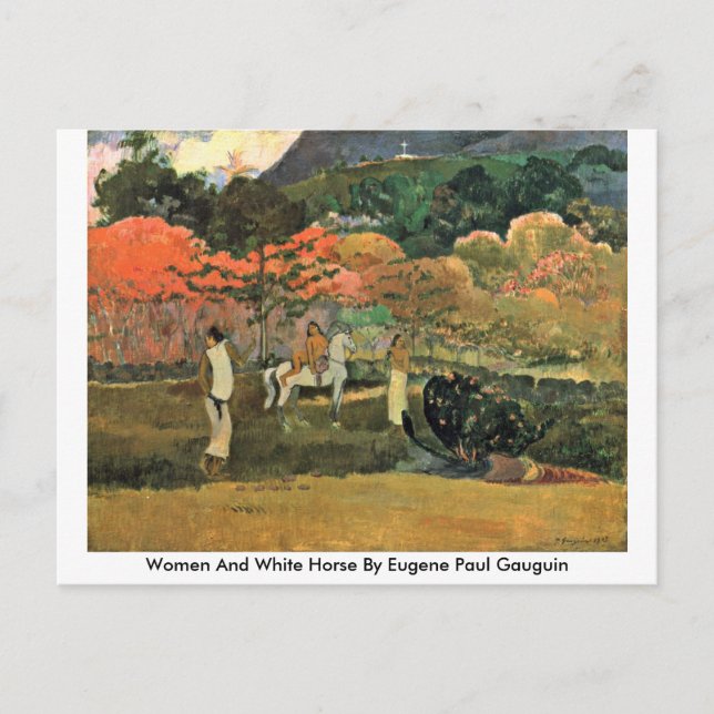 Frauen und Weiße Pferde von Eugene Paul Gauguin Postkarte (Vorderseite)