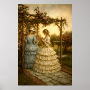 Frauen unter Rosenlaube in einem viktorianischen G Poster