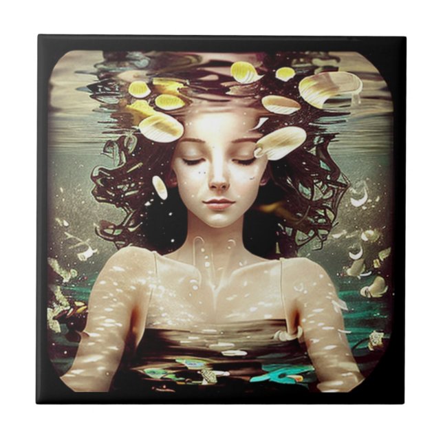 Frauen unter Wasser, | AI Artwork Fliese (Vorderseite)