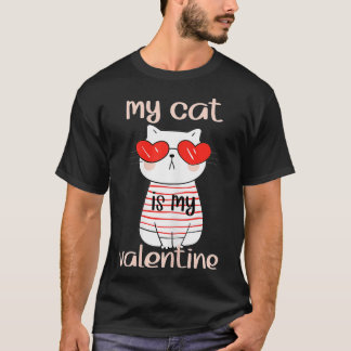 Frauen Valentinstag Herzsonnenbrille Katzenkatze T-Shirt