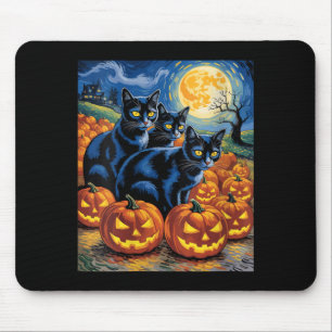 Frauen Van Gogh Stil Schwarze Katzen Halloween Kür Mousepad