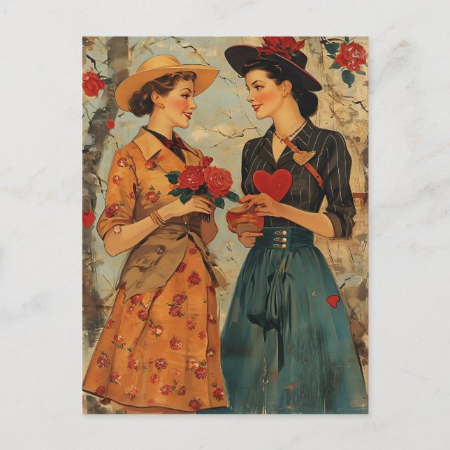 Frauen Vintag Valentinstag Postkarte (Vorderseite)
