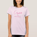 Frauen Wedding Bachelorette Bridesmaid Pale Pink T-Shirt<br><div class="desc">Benutzerdefiniertes Hinzufügen von Bildtext hier Bekleidung Bekleidungsvorlage Personalisierte Frontdesign drucken Womens Pink Junggeselinnen-Abschied Bridesmaid Skriptname Basic T - Shirt.</div>