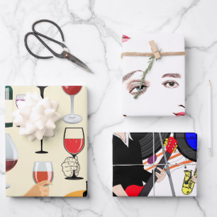 Frauen Wein Und Musikparty Alkoholvergnügen Kunst Geschenkpapier Set