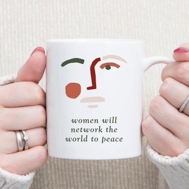 Frauen werden die Welt für den Frieden vernetzen Kaffeetasse (Abstract Womans Face Women Will Network the World to Peace Motivational Coffee Mug)