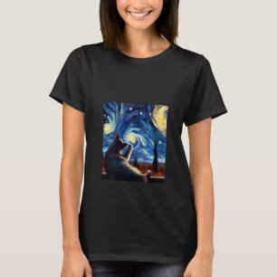Frauen Whiskers und Sternennächte Katze in Van Gog T-Shirt