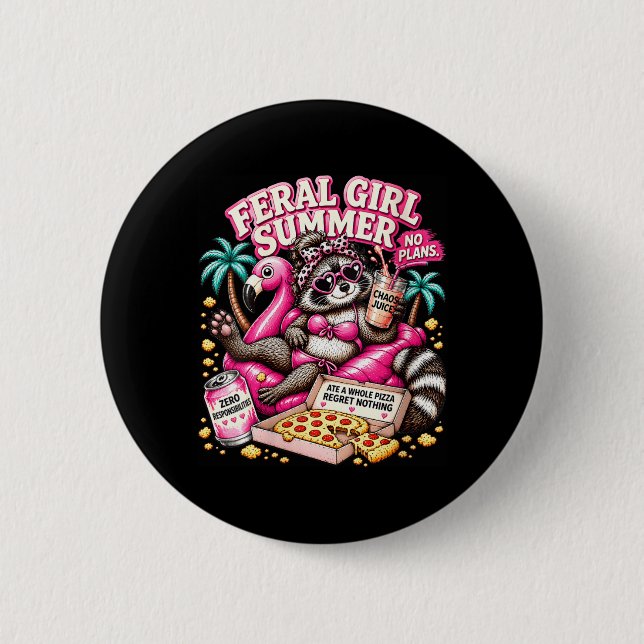 Frauen Wilde Mädchen Sommer Lustiger Waschbär Mädc Button (Vorderseite)