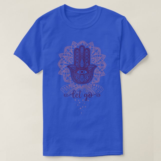 Frauen Yoga Hamsa mit Lotus Blume und Lass Go T-Shirt (Design vorne)