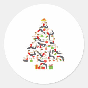 Frauen Yoga Weihnachtsbaum Gymnastik Runder Aufkleber