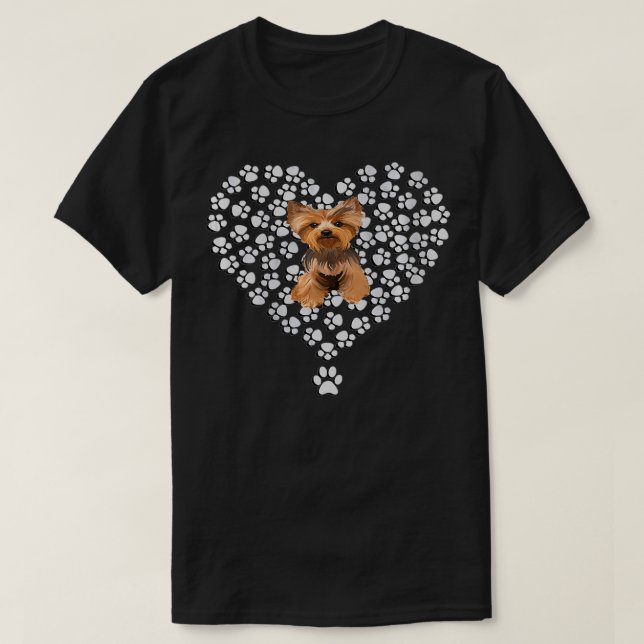 Frauen Yorkshire Terrier Lover Dog Paw Design Hear T-Shirt (Design vorne)