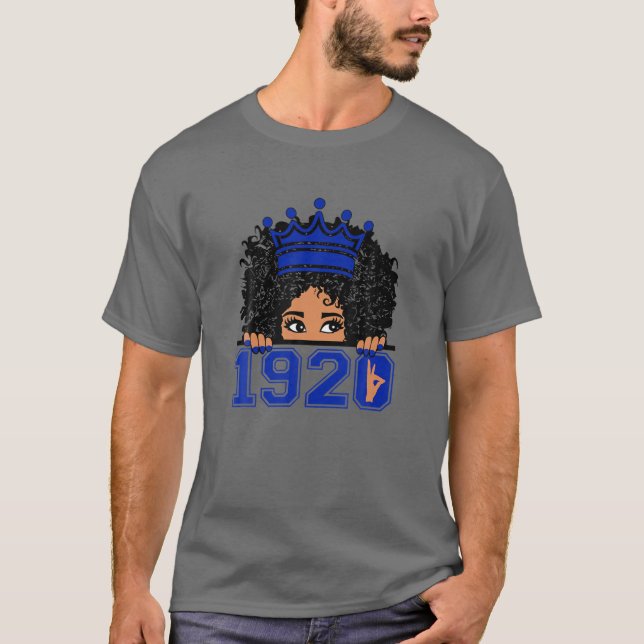 Frauen Zeta-1920 Afro Hair Crown Phi-Beta Handzeic T-Shirt (Vorderseite)