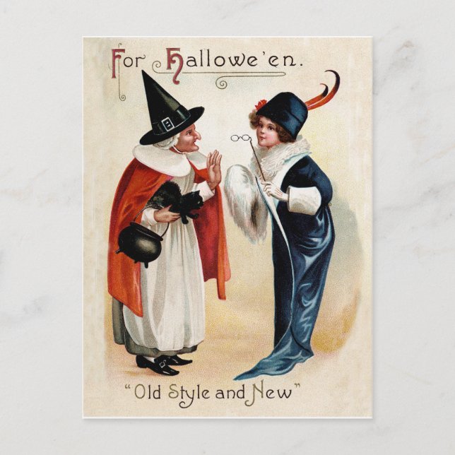 Frauen zu Halloween-Kostümen, Vintager Urlaub Postkarte (Vorderseite)