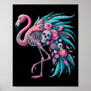 Frauen Zucker-Schädel mexikanischer Flamingo Dia d Poster