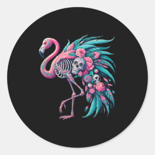 Frauen Zucker-Schädel mexikanischer Flamingo Dia d Runder Aufkleber