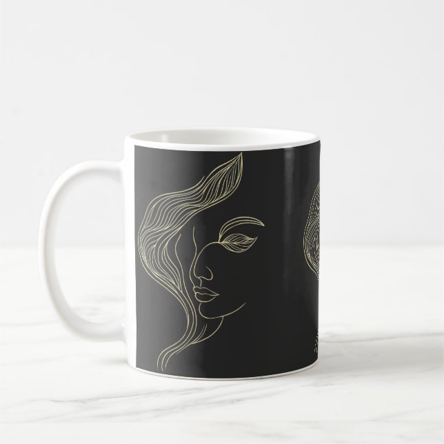 Frauenblatt Elegante Linienkunst Profil Kaffeetasse (Links)