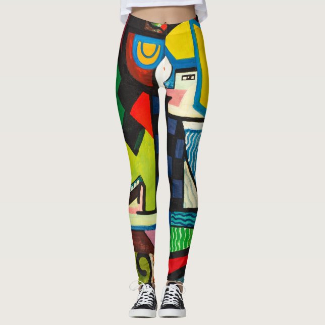 Frauenfarbene Abstrakte Moderne Kunst Yoga Pants Leggings (Vorderseite)
