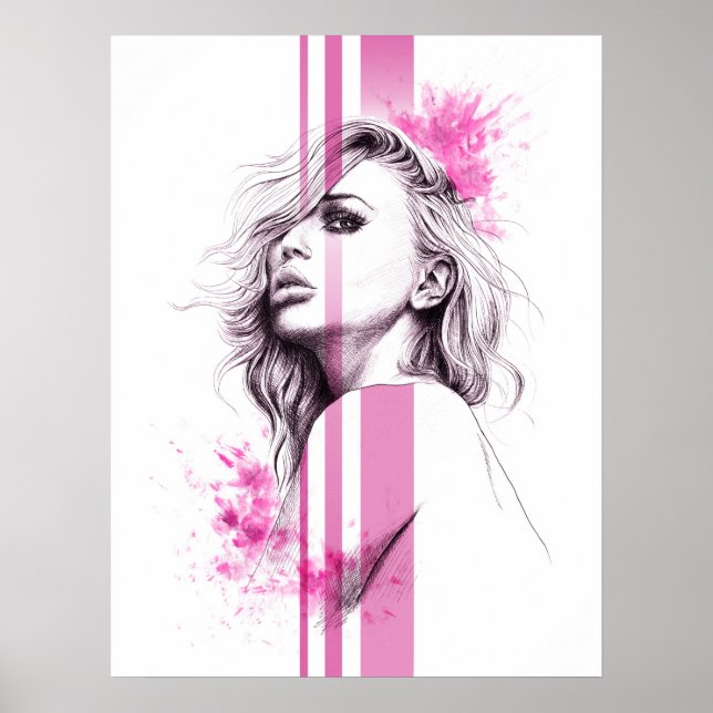Frauenfarbenportrait Pink Fashion Illustration Art Poster (Vorne)