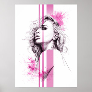 Frauenfarbenportrait Pink Fashion Illustration Art Poster