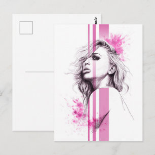 Frauenfarbenportrait Pink Fashion Illustration Art Postkarte