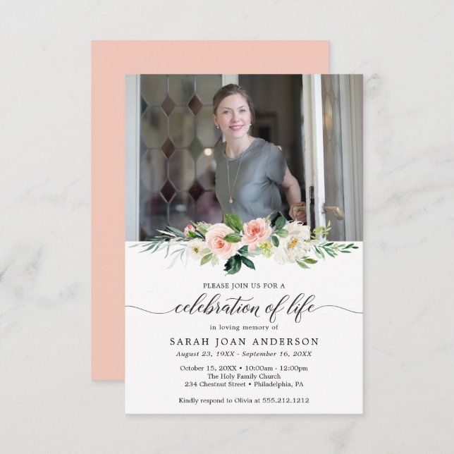 Frauenfeier zum Leben Einladung mit Foto (Vorne/Hinten)