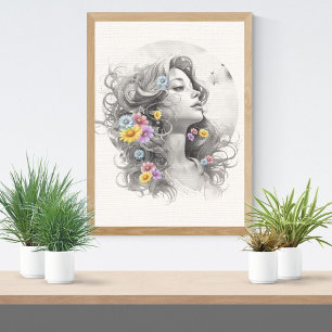 Frauenfeindlichkeit mit Blume, die sich in der Tex Poster