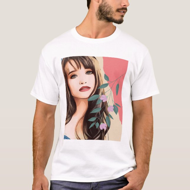 Frauenfrau hübsches Gesicht, Portraitkunst T-Shirt (Vorderseite)