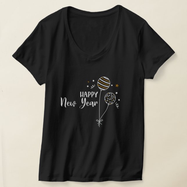 Frauenfröhliches Neues Jahr V-Neck-T - Shirt (Ablage )