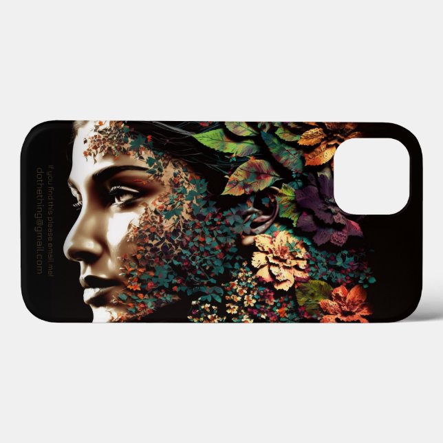 Frauengesicht aus Blätter und Blume, digital Case-Mate iPhone Hülle (Rückseite (Horizontal))