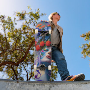 Frauengesicht mit Blumen im Haar Skateboard