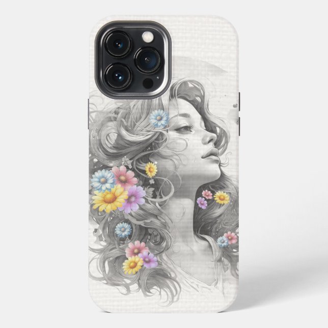 Frauengesicht mit Blumen Textur-Effekt iPhone Hülle (Rückseite)