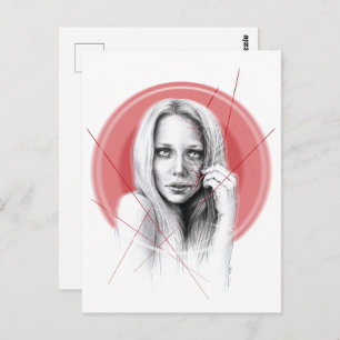 Frauengesicht mit Roter Halo Creepy Schöne Dunkle Postkarte