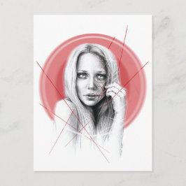 Frauengesicht mit Roter Halo Creepy Schöne Dunkle Postkarte