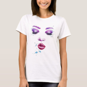 Frauengesicht-Porträt Schmollmund Farbiges Make-up T-Shirt