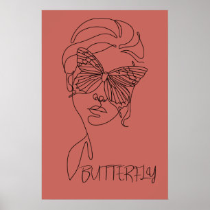Frauengesicht-Schmetterlingsmaske-Terrakotta-Plaka Poster