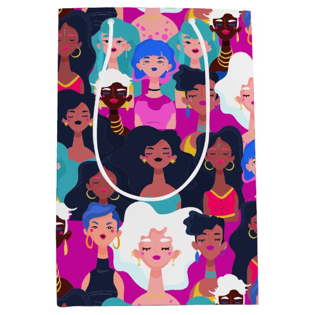 Frauengesichtsmuster Mittlere Geschenktüte (Vorderseite)